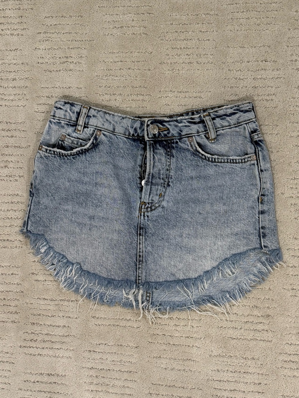 Free People Denim Mini Skirt with Frayed Hem